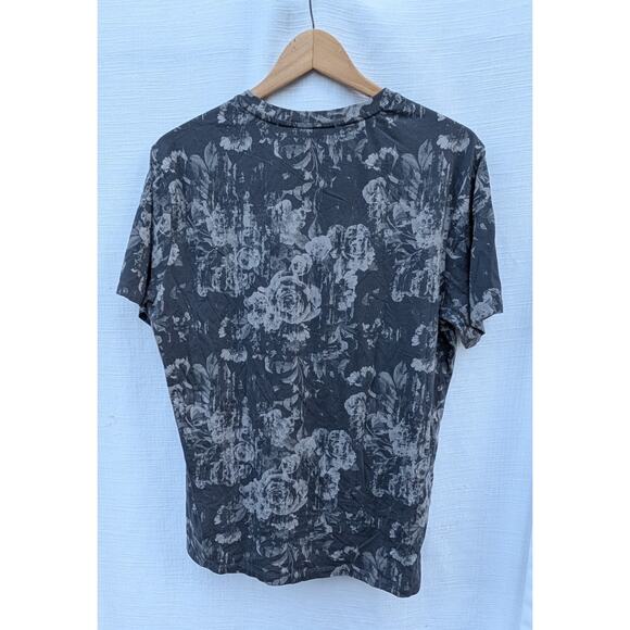 VRST Mens Monochrome Floral Print Essential T Shirt Tee Grey Sz Large - Picture 2 of 5